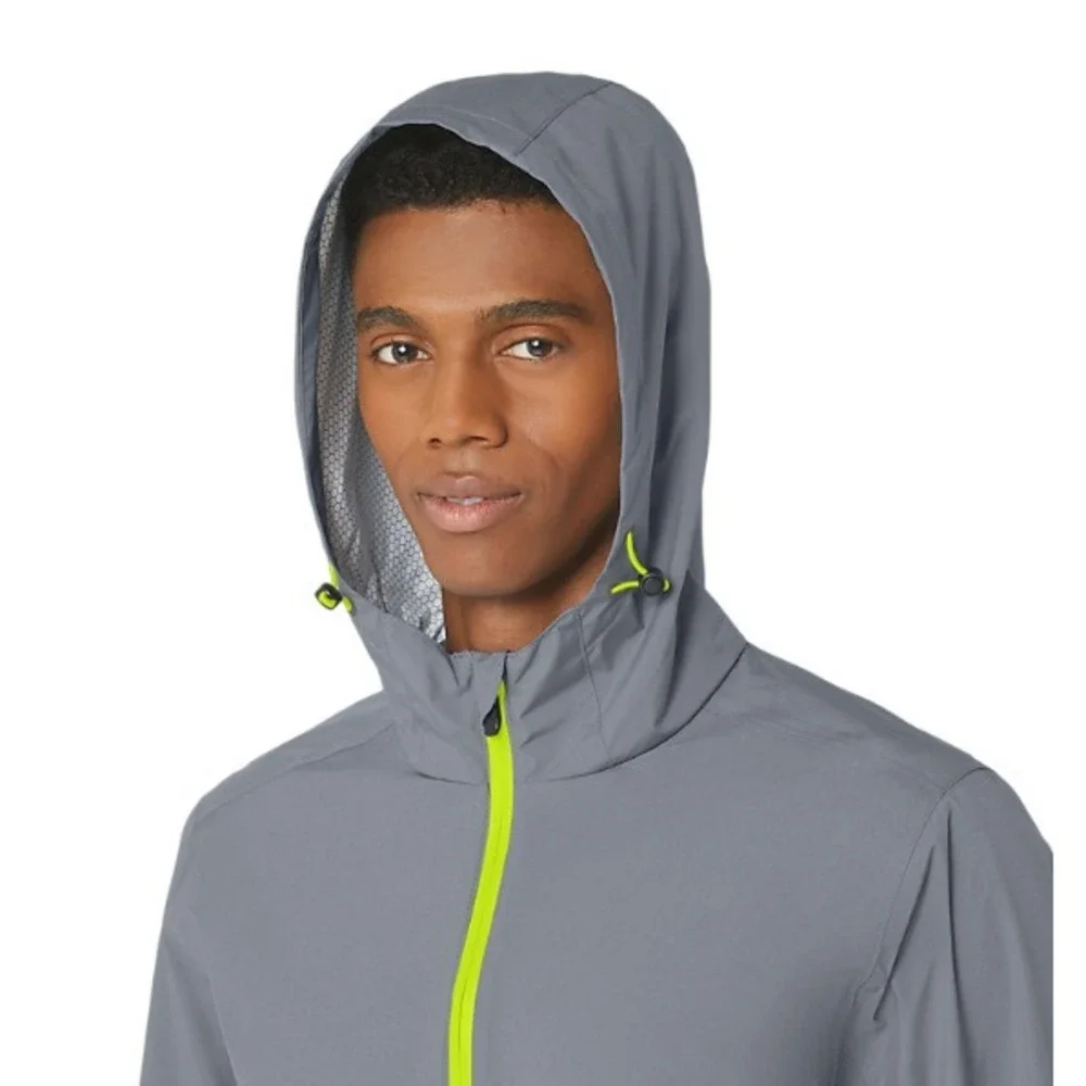 ASICS® (Men's 2XL) Waterproof Jacket in Sheet Rock/Lime Zest - $110